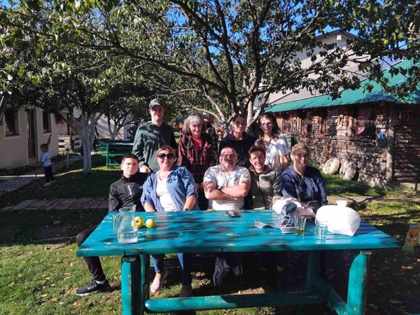 Get-together at a table outdoors